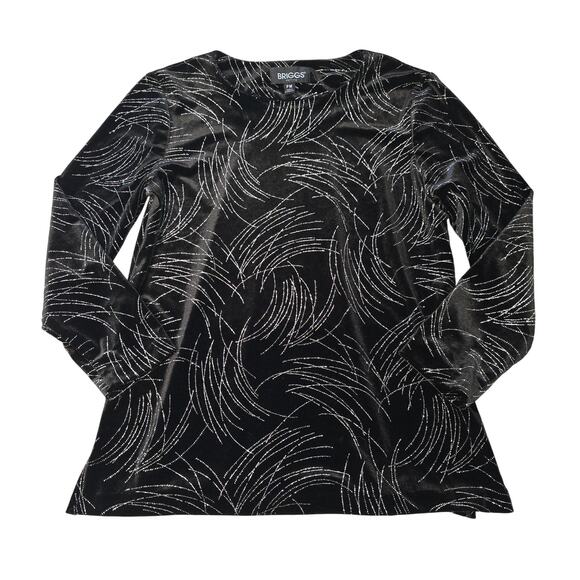 Briggs Petite Top Womens Medium Black Silver Glitter Velvet Velour Holiday Party - Picture 1 of 11